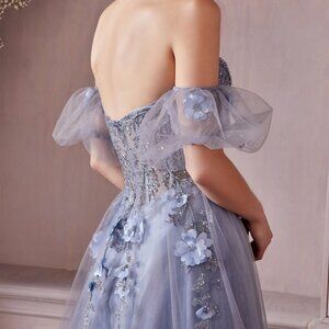 NEW LONG OFF SHOULDER STRAPLESS TULLE DRESS WITH REMOVABLE PUFF SLEEVES CD0191